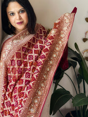 Maroon Handwoven NeemZari Bareek Bandhani with Dabka Handwork in Pure Georgette