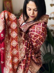Maroon Handwoven NeemZari Bareek Bandhani with Dabka Handwork in Pure Georgette