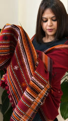 Maroon Handwoven Woollen Shawl with Mirror Handwork