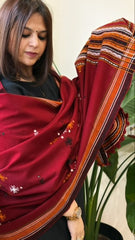 Maroon Handwoven Woollen Shawl with Mirror Handwork