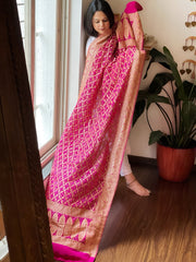 Pink Neemzari Bandhani Dupatta with Mukaish Handwork in Georgette