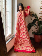 Coral Red Neemzari Bandhani Dupatta with Mukaish Handwork in Georgette