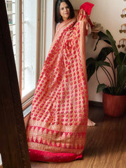 Coral Red Neemzari Bandhani Dupatta with Mukaish Handwork in Georgette