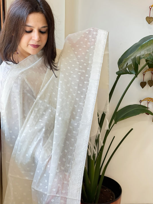 Handwoven Chanderi Dupatta with Self Design