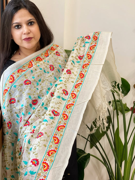 Tussar Silk dupatta with Thread Jaal Embroidery