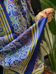Blue Handmade Reverse Nakshi Kantha Stole in Pure Silk