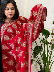 Red Georgette Dupatta with Thread & Sequin Embroidered Buttas and Border