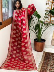 Red Georgette Dupatta with Thread & Sequin Embroidered Buttas and Border