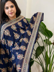 Navy Blue Georgette Dupatta with Thread & Sequin Embroidered Buttas and Border