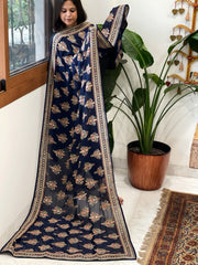 Navy Blue Georgette Dupatta with Thread & Sequin Embroidered Buttas and Border