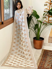 Off-White Georgette Dupatta with Thread & Sequin Embroidered Buttas and Border