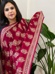 Magenta Pink Georgette Dupatta with Thread & Sequin Embroidered Buttas and Border