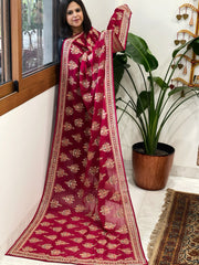 Magenta Pink Georgette Dupatta with Thread & Sequin Embroidered Buttas and Border
