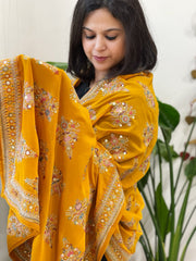 Haldi Yellow Georgette Dupatta with Thread & Sequin Embroidered Buttas and Border