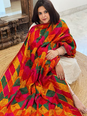 Handmade Designer Phulkari Dupatta in Khaddar Cotton