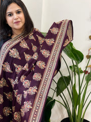 Wine Georgette Dupatta with Thread & Sequin Embroidered Buttas and Border