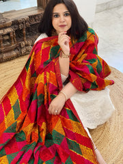 Handmade Designer Phulkari Dupatta in Khaddar Cotton