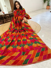 Handmade Designer Phulkari Dupatta in Khaddar Cotton