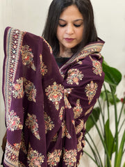 Wine Georgette Dupatta with Thread & Sequin Embroidered Buttas and Border
