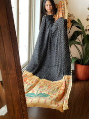 Black Bandhani Dupatta with Handpainted Madhubani Pallu in Modal Silk