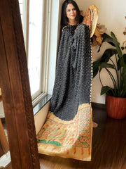 Black Bandhani Dupatta with Handpainted Madhubani Pallu in Modal Silk