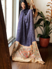 Blue Bandhani Dupatta with Handpainted Madhubani Pallu in Modal Silk
