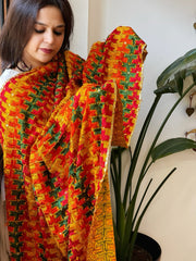 Handmade Bagh Phulkari Dupatta in Crepe