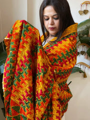 Handmade Bagh Phulkari Dupatta in Crepe