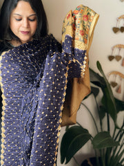 Blue Bandhani Dupatta with Handpainted Madhubani Pallu in Modal Silk