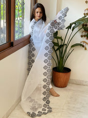 White Kota Cotton Dupatta with Cut Work