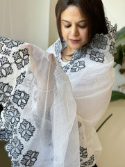 White Kota Cotton Dupatta with Cut Work