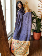 Blue Bandhani Dupatta with Handpainted Madhubani Pallu in Modal Silk
