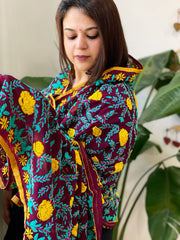 Wine Georgette dupatta with Woolen Thread Handwork