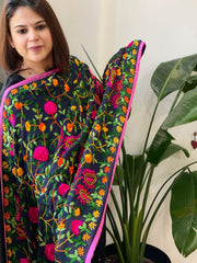 Navy Georgette dupatta with Woolen Thread Handwork