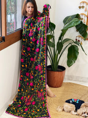 Navy Georgette dupatta with Woolen Thread Handwork