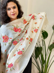 Tussar Silk Dupatta with cross-stitch embroidery
