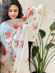Tussar Silk Dupatta with cross-stitch embroidery