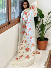 Tussar Silk Dupatta with cross-stitch embroidery