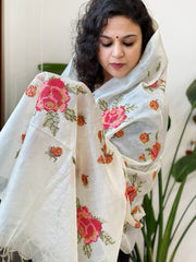 Tussar Silk Dupatta with cross-stitch embroidery