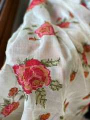 Tussar Silk Dupatta with cross-stitch embroidery