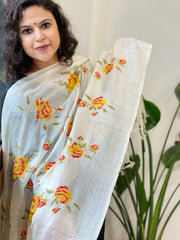 Tussar Silk Dupatta with cross-stitch embroidery