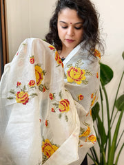 Tussar Silk Dupatta with cross-stitch embroidery