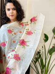 Tussar Silk Dupatta with cross-stitch embroidery
