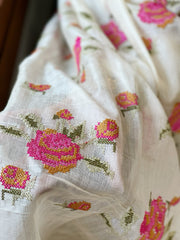 Tussar Silk Dupatta with cross-stitch embroidery