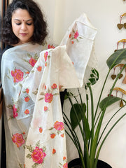 Tussar Silk Dupatta with cross-stitch embroidery