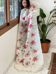 Tussar Silk Dupatta with cross-stitch embroidery
