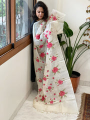 Tussar Silk Dupatta with cross-stitch embroidery