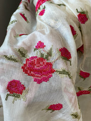 Tussar Silk Dupatta with cross-stitch embroidery