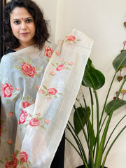 Tussar Silk Dupatta with cross-stitch embroidery