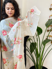 Tussar Silk Dupatta with cross-stitch embroidery